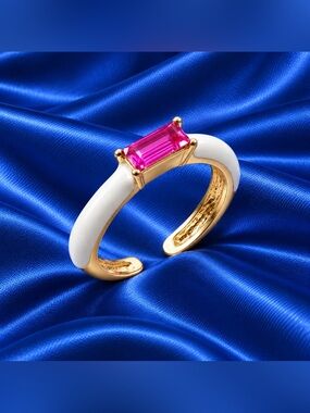 💗 White & Pink Y2K Candy Ring | Clear Glass Stone | Adjustable